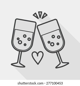 Valentine's day champagne flat icon with long shadow, line icon