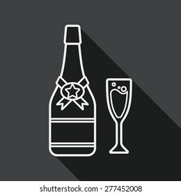 Valentine's day champagne flat icon with long shadow, line icon