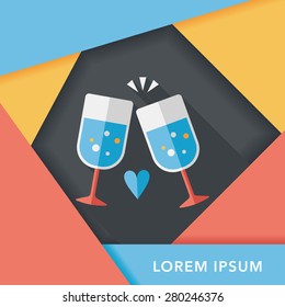 Valentine's day champagne flat icon with long shadow,eps10