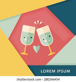 Valentine's day champagne flat icon with long shadow,eps10