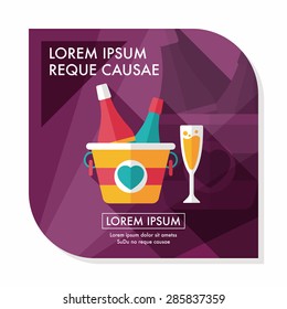 Valentine's day champagne flat icon with long shadow,eps10
