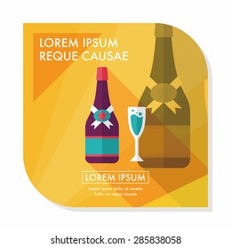 Valentine's day champagne flat icon with long shadow,eps10