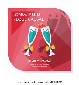 Valentine's day champagne flat icon with long shadow,eps10