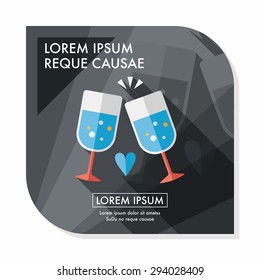 Valentine's day champagne flat icon with long shadow,eps10