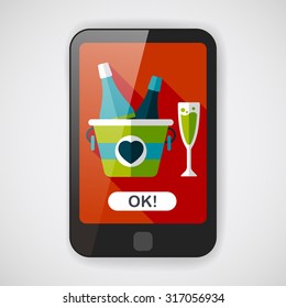 Valentine's day champagne flat icon with long shadow,eps10