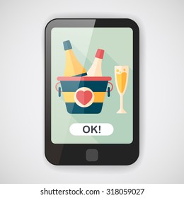 Valentine's day champagne flat icon with long shadow,eps10