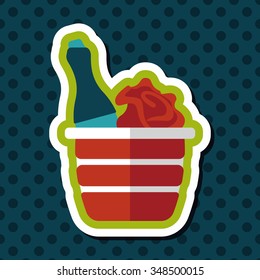 Valentine's day champagne flat icon with long shadow,eps10