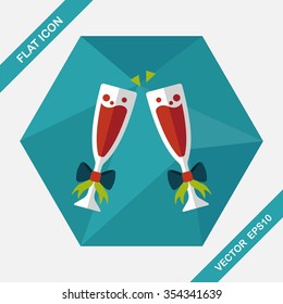 Valentine's day champagne flat icon with long shadow,eps10