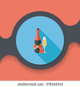 Valentine's day champagne flat icon with long shadow,eps10