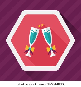 Valentine's day champagne flat icon with long shadow,eps10
