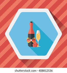 Valentine's day champagne flat icon with long shadow,eps10