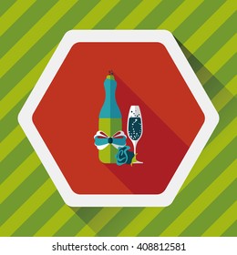Valentine's day champagne flat icon with long shadow,eps10