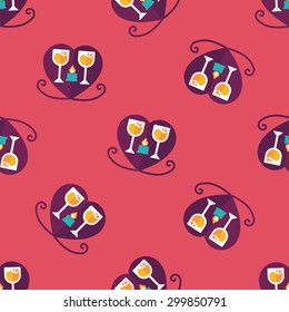 Valentine's day champagne flat icon,eps10 seamless pattern background