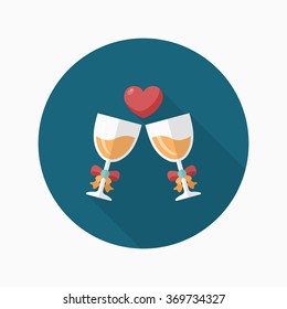 Valentine's day champagne icon, Vector flat long shadow design.Fall in love