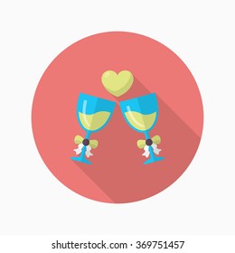 Valentine's day champagne icon, Vector flat long shadow design.Fall in love