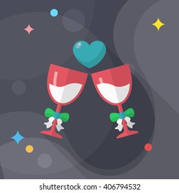 Valentine's day champagne icon, Vector flat long shadow design.Fall in love
