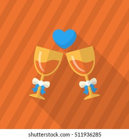 Valentine's day champagne icon, Vector flat long shadow design.Fall in love