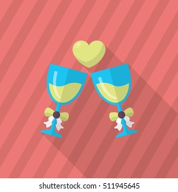 Valentine's day champagne icon, Vector flat long shadow design.Fall in love