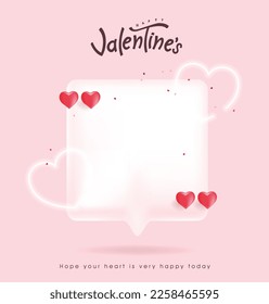 Valentines day chat bubbles banner of social media quote with heart shape decoration