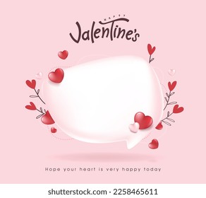 Valentines day chat bubbles banner of social media quote with heart shape decoration