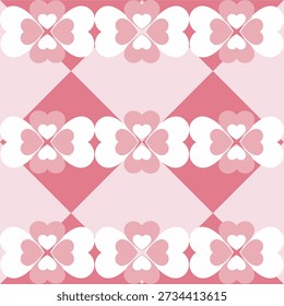 Valentine's Day Checkered Seamless Patter with Hearts. Repeating print for wrapping paper and textile. Romantic pink and red background. Chessboard backdrop texture. Vector illustration. abstract geometric colorful seamless pattern, background Heart shape illustration seamless pattern on pastel pink table, Valentine's day background concept. eps 10
