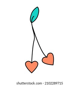 Valentine's Day cherry love heart doodle vector illustrations colored hand drawn