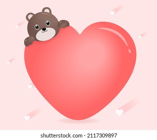 Valentine's Day Chocolate Bear and Heart Balloon memo illustration set. event, coupon, balloon, anniversary, valentine. Vector drawing. Hand drawn style.