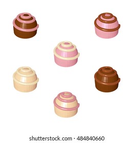 Valentine's Day Chocolate Candies. Colorful Sweets Isolated on White Background. Vector 3D illustration.