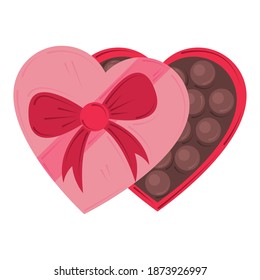 Valentines Day, Chocolate Candy Heart Box Romantic Design Vector Illustration