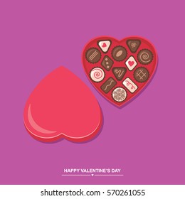 Valentines day chocolate candy heart box vector illustration