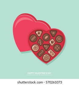 Valentines day chocolate candy heart box vector illustration