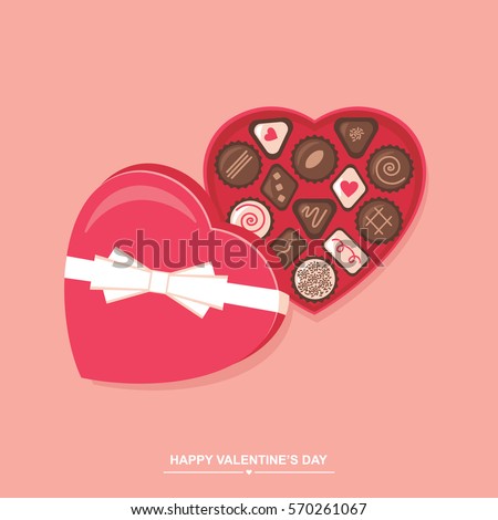 Valentines day chocolate candy heart box vector illustration