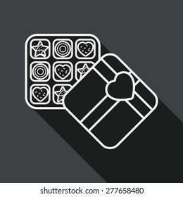 Valentine's Day chocolate flat icon with long shadow, line icon
