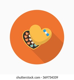 Valentine's Day chocolate icon, Vector flat long shadow design.Fall in love