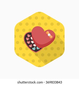 Valentine's Day chocolate icon, Vector flat long shadow design.Fall in love