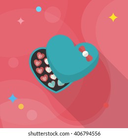 Valentine's Day chocolate icon, Vector flat long shadow design.Fall in love