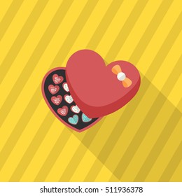 Valentine's Day chocolate icon, Vector flat long shadow design.Fall in love