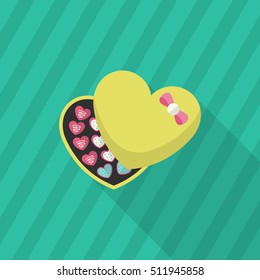 Valentine's Day chocolate icon, Vector flat long shadow design.Fall in love
