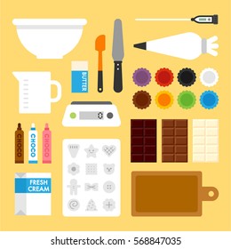 Valentine's Day chocolate make tools vector illustration flat design