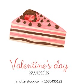 Valentine's day chocolate, strawberry cake, vector illustration design.