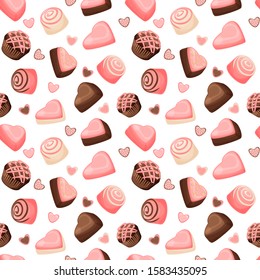 Valentine's day chocolate, strawberry candy seamless pattern, vector design.