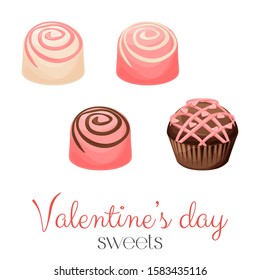 Valentine's day chocolate, strawberry candy set, vector illustration design.