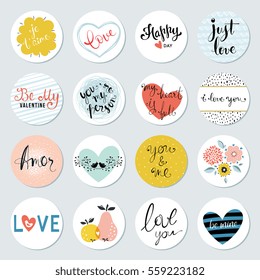 Valentines Day circles with typography design. Vector illustration.