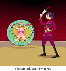 At Valentine's Day circus man present a strange gift to his girlfriend: he throws a knives to form a heart shape around her.