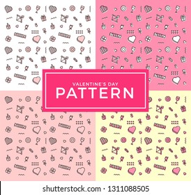Valentine's Day clean line pattern memphis style. Love, chocolate,  date background vector.