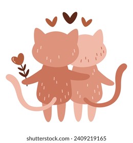 Valentines day clipart. Valentines cats in cartoon flat style. Kids Valentines illustration.