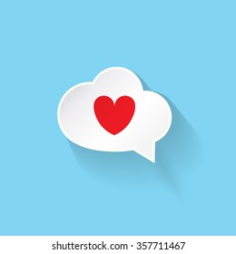 Valentines day. Cloud message bubble with red heart, Vector illustration.