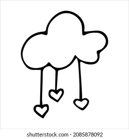 Valentine's Day cloud rain love heart doodle vector illustrations black and white hand drawn