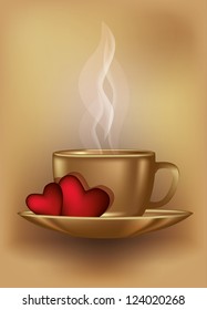 Valentines day coffee card, vector illustration