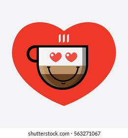 Valentines Day coffee cup emoticons. Flat design. Avatars,cards,stickers,sites,calendars. Vector illustration